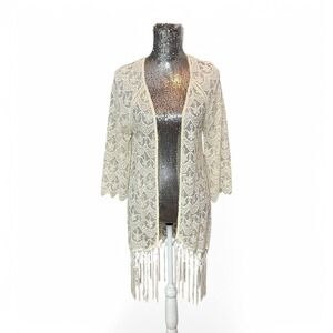 Boho Crochet Fringe Lace Open Front Cover Up Small Beach Festival Summer Resort
